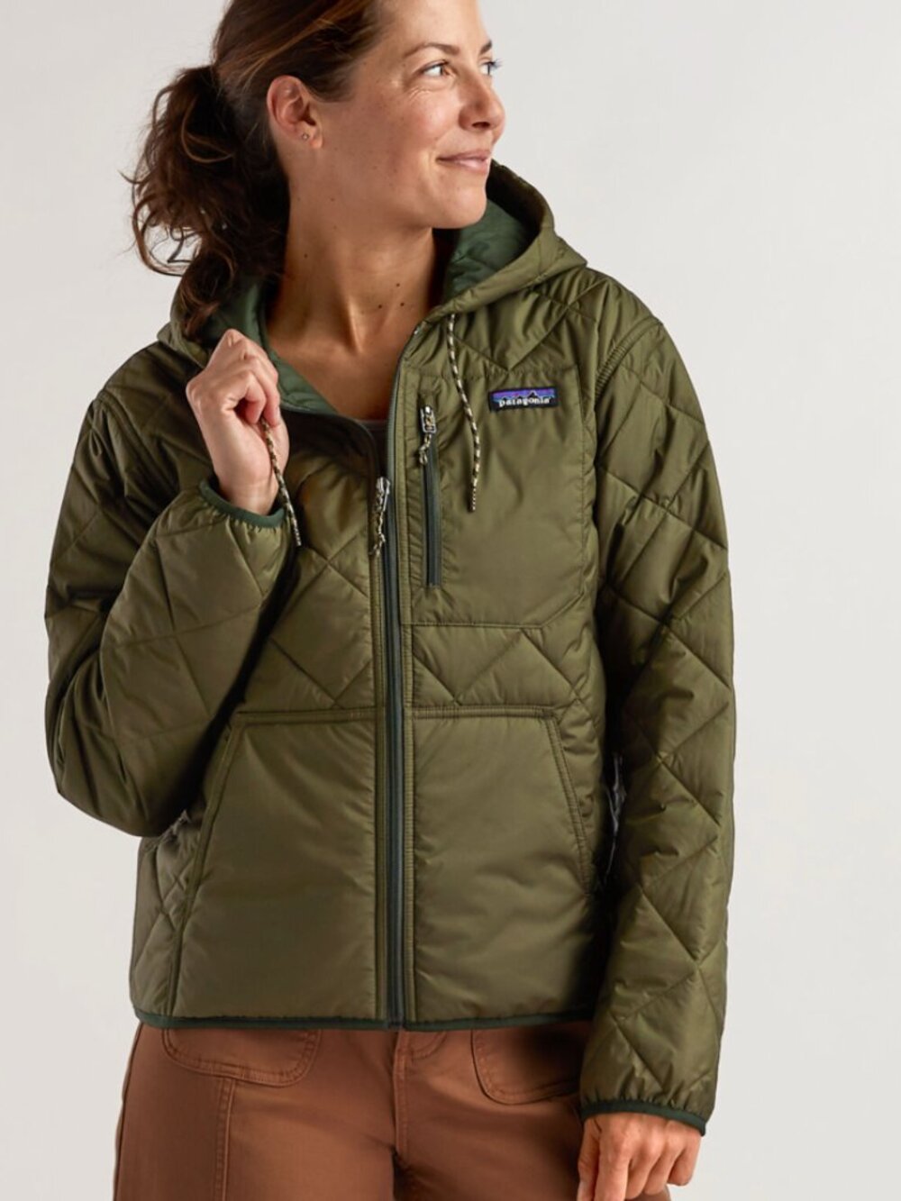 Patagonia Diamond Quilted Insulated Bomber Hoody Jacket - Green - Medium